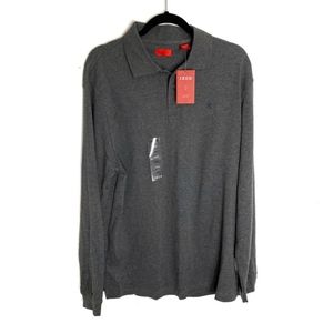 NEW IZOD LUXURY SPORT Gray Knit Long sleeve Polo L